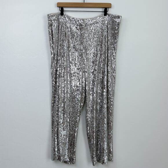 Express Silver Sequin Cropped High-Rise Wide Leg Pants - Picture 2 of 15